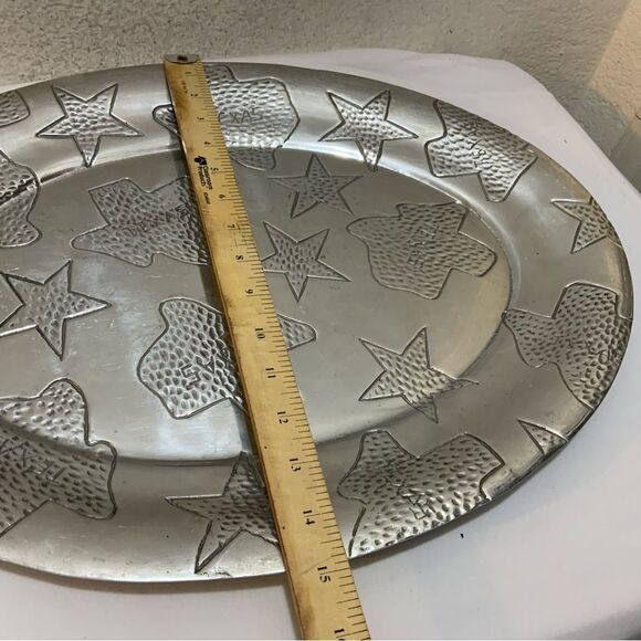 Texas  map embossed pewter large siver plate tray - Picture 3 of 6